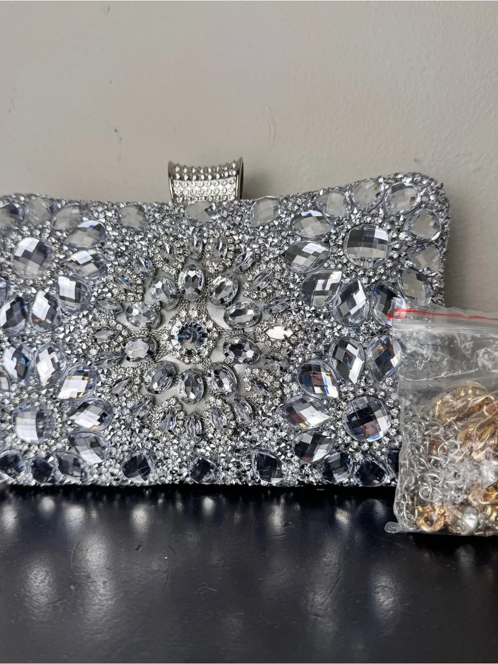 Silver Crystal Embellished Evening Clutch